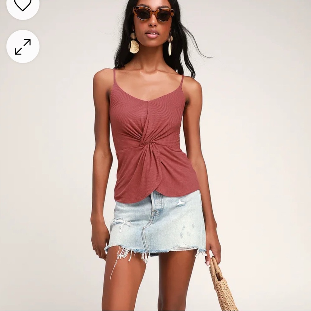 Lulus Icon Marsala Ribbed Twist-Front Cami Top - Picture 2 of 6